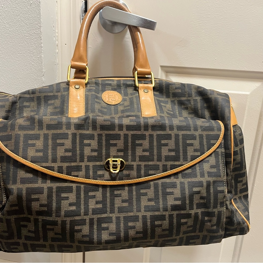 Fendi Monogram Travel Duffel Bag weekender bag in Brown and Tan
